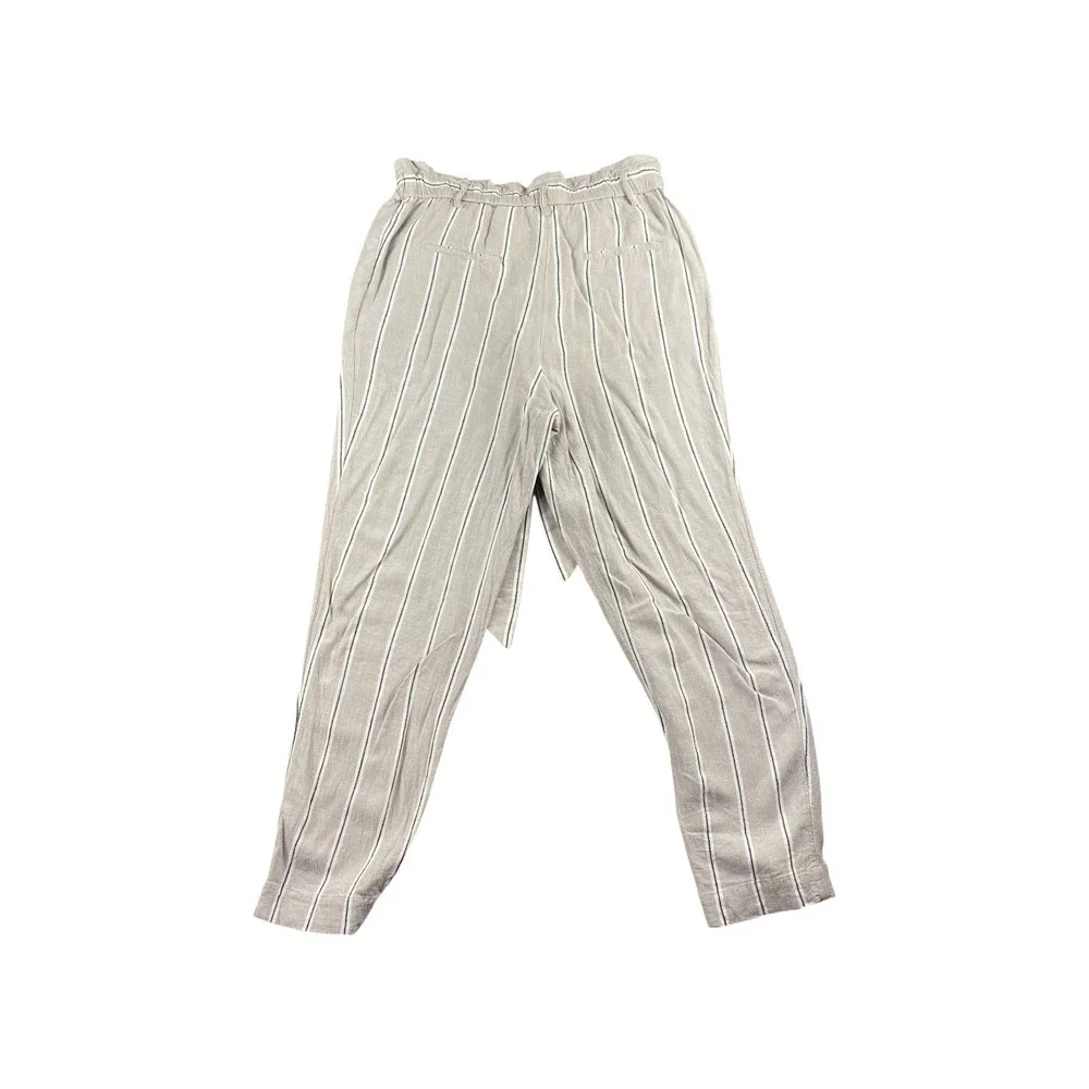H‎ M Paperbag Waist Striped Linen Blend Pants Womens Size 8 Beige White Black